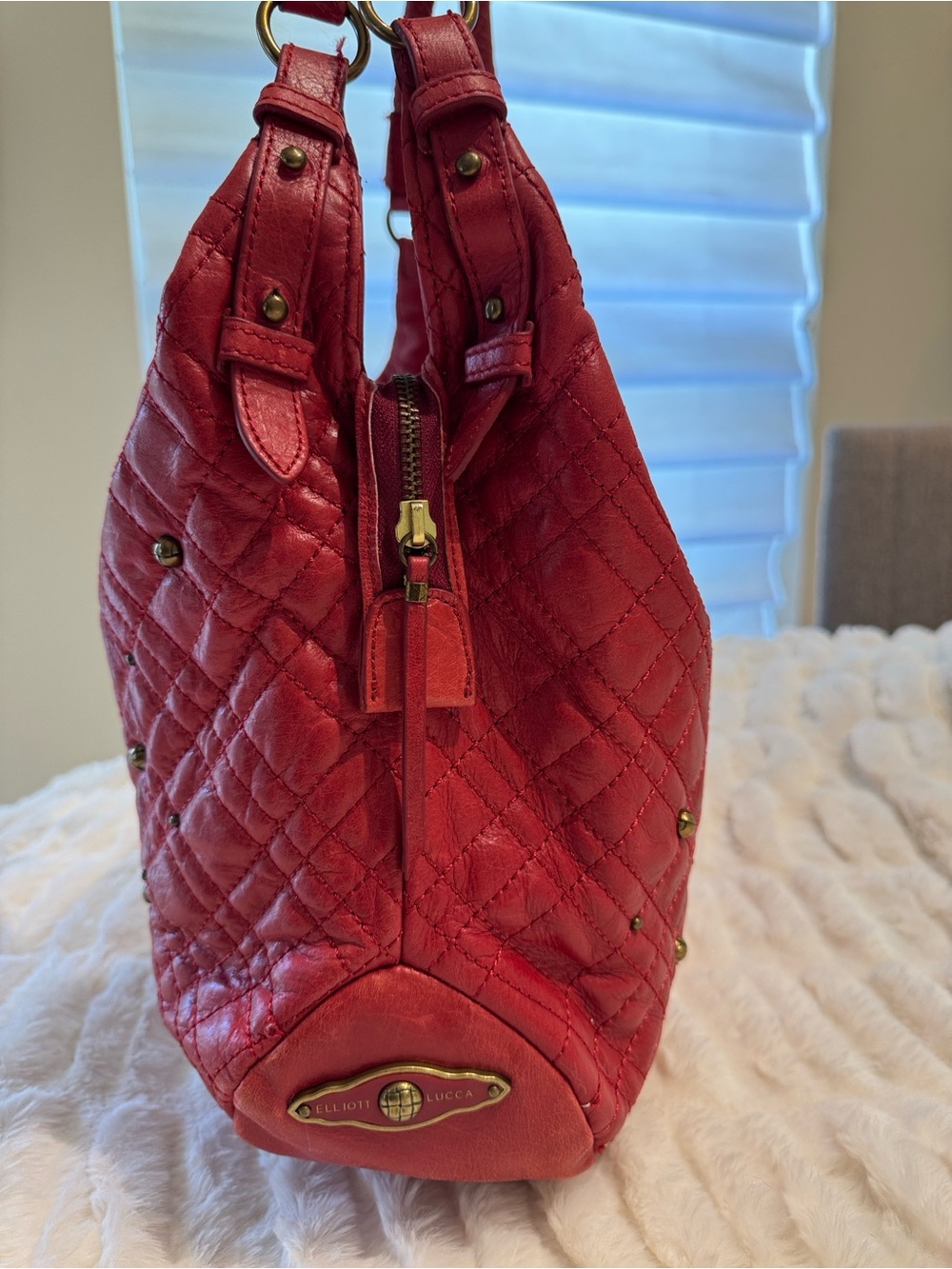 Quilted Red Studded Shoulder Bag - Picture 13 of 16